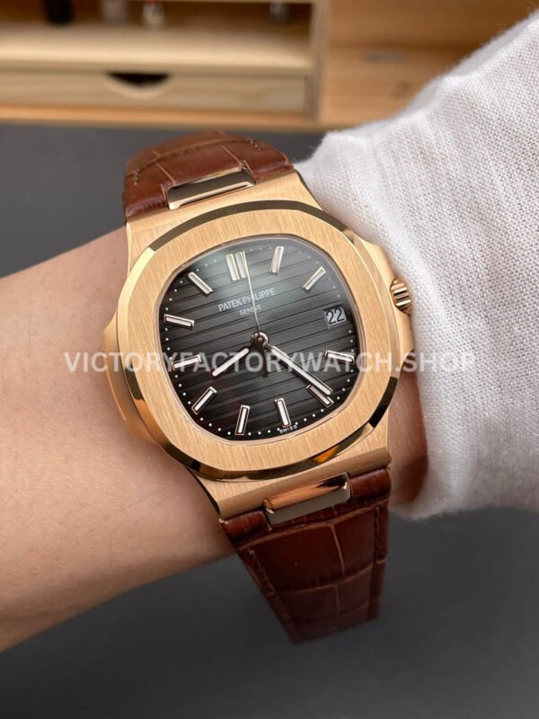 BBF Factory Patek Philippe Nautilus 5711/1R 40mm Rose Gold Brown Leather Strap Black Dial