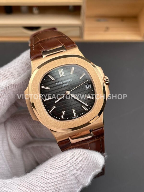 BBF Factory Patek Philippe Nautilus 5711/1R 40mm Rose Gold Brown Leather Strap Black Dial