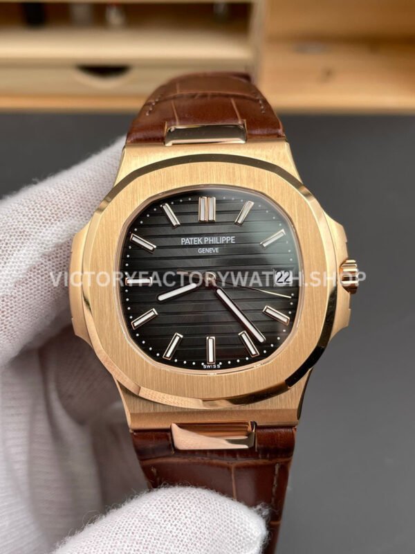 BBF Factory Patek Philippe Nautilus 5711/1R 40mm Rose Gold Brown Leather Strap Black Dial