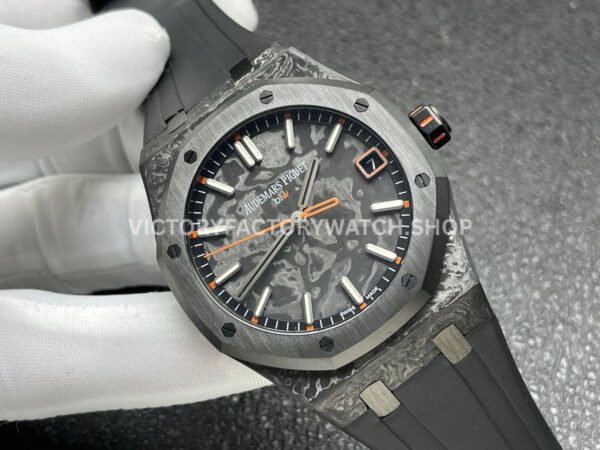 DIW Factory Audemars Piguet Royal Oak 15500 VOIDLINE 41mm Carbon Fiber Orange Line Rubber Strap Black Dial