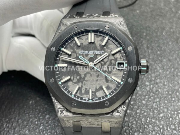 DIW Factory Audemars Piguet Royal Oak 15500 VOIDLINE 41mm Carbon Fiber Green Line Rubber Strap Black Dial