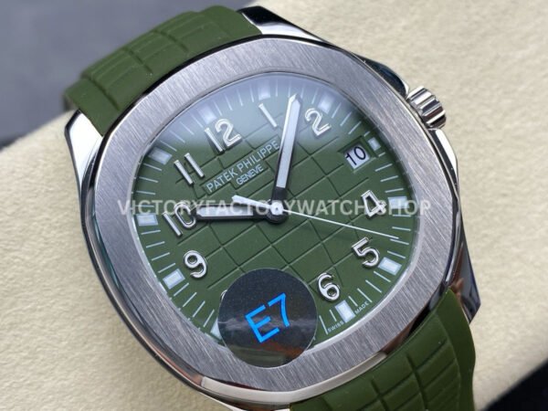 E7 Factory Patek Philippe Aquanaut 5168G-010 40mm White Gold Rubber Strap Avocado Green Dial