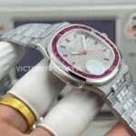 E7 Factory Patek Philippe Emerald Nautilus 5711 40mm Full Platinum Red Diamond Bezel Diamond Dial