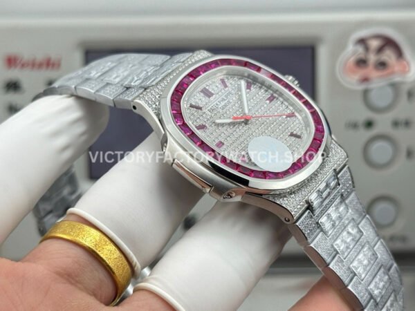 E7 Factory Patek Philippe Emerald Nautilus 5711 40mm Full Platinum Red Diamond Bezel Diamond Dial