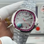 E7 Factory Patek Philippe Emerald Nautilus 5711 40mm Full Platinum Red Diamond Bezel Diamond Dial