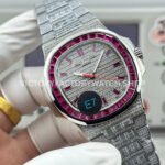 E7 Factory Patek Philippe Emerald Nautilus 5711 40mm Full Platinum Red Diamond Bezel Diamond Dial