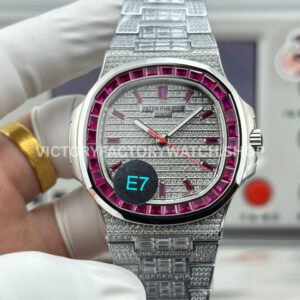 E7 Emerald Nautilus platinum red diamond bezel diamond dial