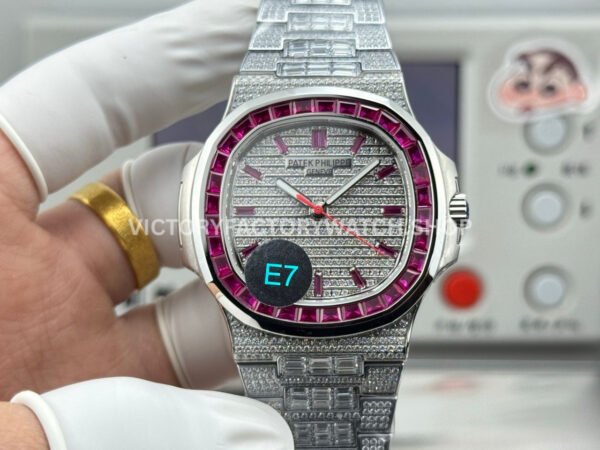E7 Emerald Nautilus platinum red diamond bezel diamond dial