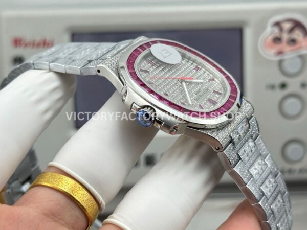 E7 Factory Patek Philippe Emerald Nautilus 5711 40mm Full Platinum Red Diamond Bezel Diamond Dial