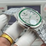 E7 Factory Patek Philippe Emerald Nautilus 5711/113P-001 40mm Full Green Diamond Bezel Platinum Gray Dial