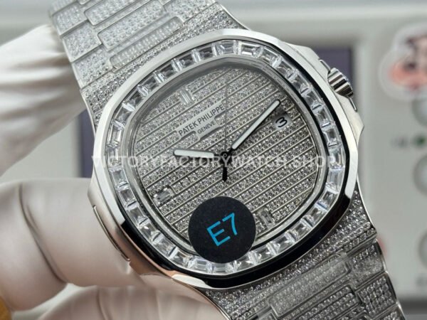 E7 Factory Patek Philippe Nautilus 5711 40mm White Gold Baguette Diamond Bezel Diamond Dial