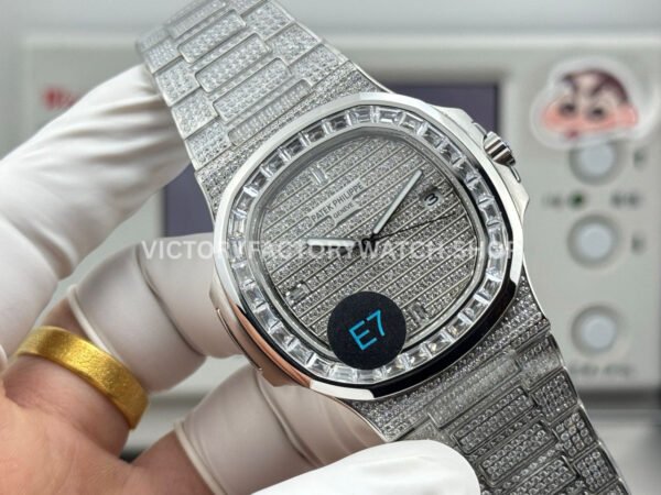 E7 Factory Patek Philippe Nautilus 5711 40mm White Gold Baguette Diamond Bezel Diamond Dial