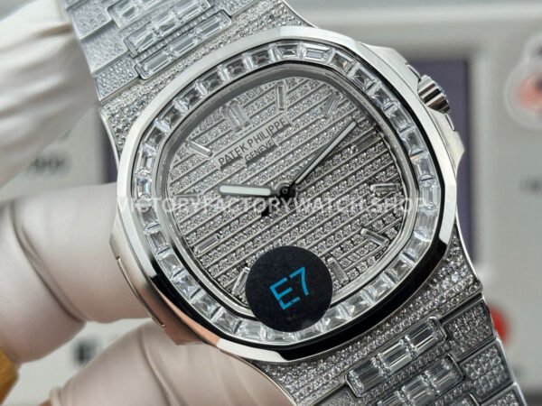 E7 Factory Patek Philippe Nautilus 5711 40mm White Gold Diamond Bezel Baguette Diamond Dial