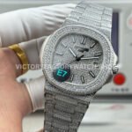 E7 Factory Patek Philippe Nautilus 5711 40mm White Gold Diamond Bezel Diamond Silver Dial