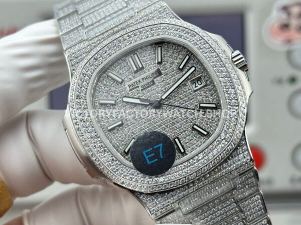 E7 Factory Patek Philippe Nautilus 5711 40mm White Gold Diamond Bezel Diamond Silver Dial