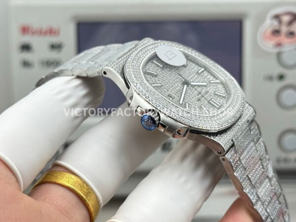 E7 Factory Patek Philippe Nautilus 5711 40mm White Gold Diamond Bezel Diamond Silver Dial