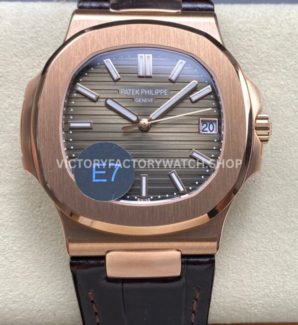 E7 Patek Philippe Nautilus 5711 1R leather strap brown dial