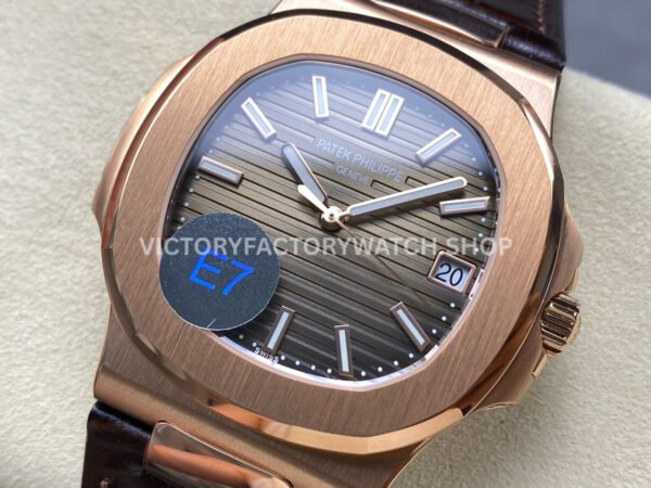 E7 Factory Patek Philippe Nautilus 5711/1R-001 40mm Leather Strap Rose Gold Brown Dial