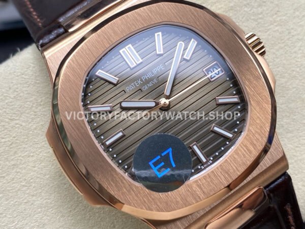 E7 Factory Patek Philippe Nautilus 5711/1R-001 40mm Leather Strap Rose Gold Brown Dial