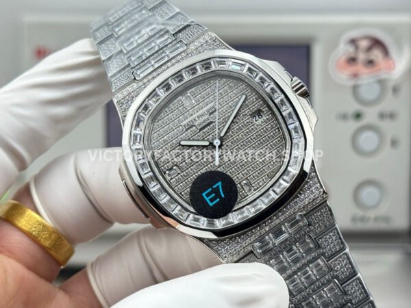 E7 Factory Patek Philippe Nautilus 5719G-010 40mm White Gold Diamond Bezel Diamond Dial