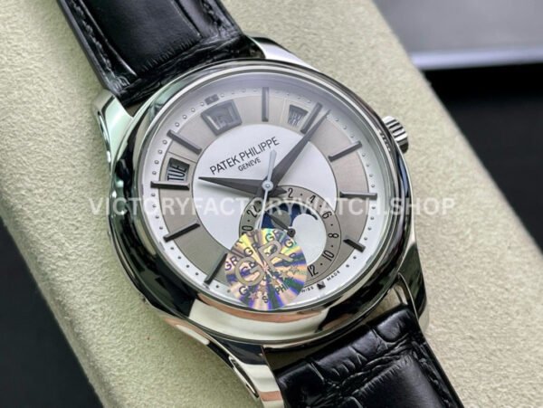 GR Factory Patek Philippe Annual Calendar 5205G-010 40mm White Gold Leather Strap Silver Dial