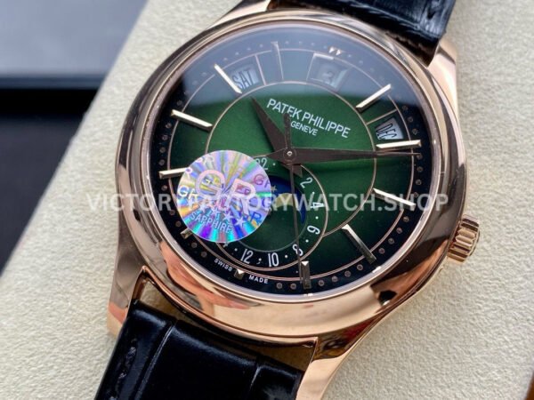 GR Factory Patek Philippe Annual Calendar 5205R-011 40mm Rose Gold Leather Strap Green Dial