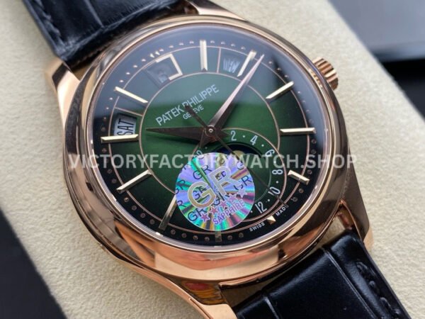 GR Factory Patek Philippe Annual Calendar 5205R-011 40mm Rose Gold Leather Strap Green Dial