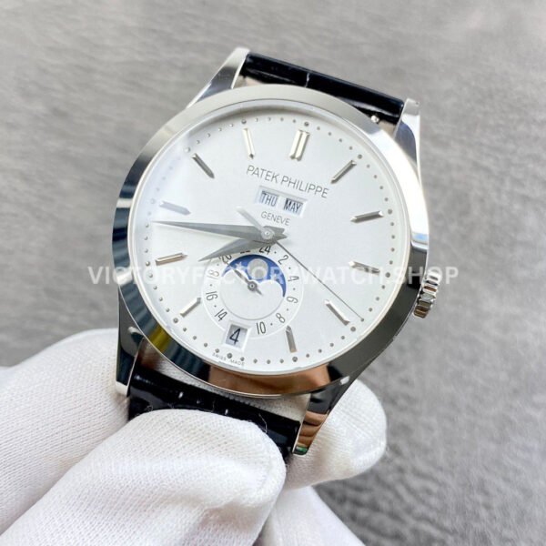GR Factory Patek Philippe Annual Calendar 5396G-011 38.5mm White Gold Leather Strap Silver Dial
