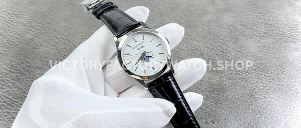 GR Factory Patek Philippe Annual Calendar 5396G-011 38.5mm White Gold Leather Strap Silver Dial