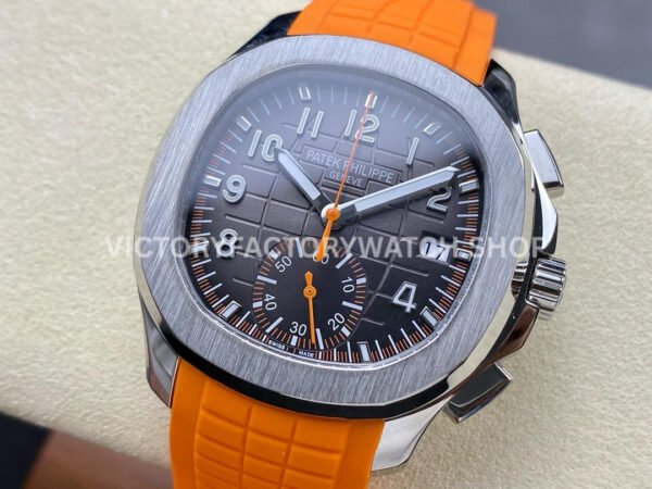 GR Factory Patek Philippe Aquanaut 5968A-001 42.2mm Steel Orange Rubber Strap Black Dial