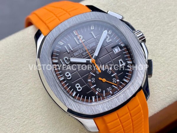 GR Factory Patek Philippe Aquanaut 5968A-001 42.2mm Steel Orange Rubber Strap Black Dial