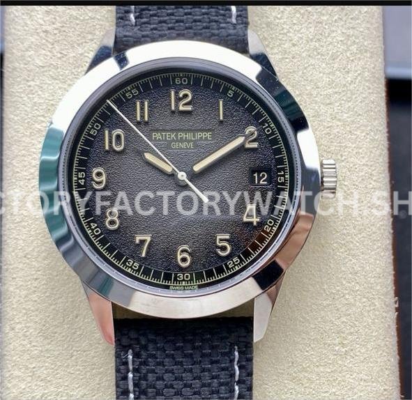 GR Patek Philippe Calatrava 5226G-001 black dial canvas strap