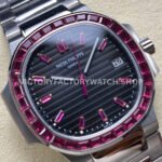 GR Factory Patek Philippe Emerald Nautilus 5711-112P-001 35.2mm Full Platinum Red Diamond Bezel Black Dial