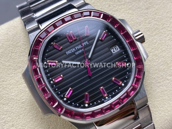 GR Factory Patek Philippe Emerald Nautilus 5711-112P-001 35.2mm Full Platinum Red Diamond Bezel Black Dial