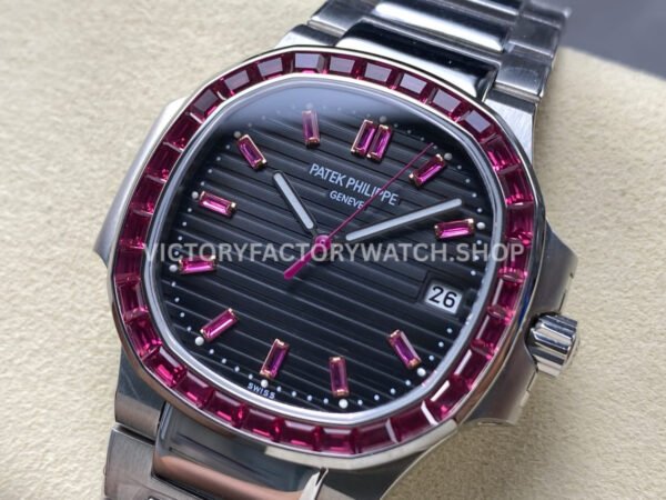 GR Factory Patek Philippe Emerald Nautilus 5711-112P-001 35.2mm Full Platinum Red Diamond Bezel Black Dial