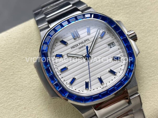 GR Factory Patek Philippe Emerald Nautilus 5711/113P 35.2mm Full Platinum Blue Diamond White Dial