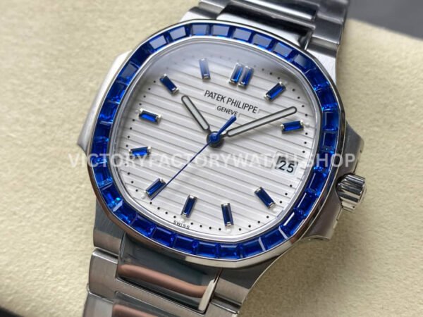 GR Factory Patek Philippe Emerald Nautilus 5711/113P 35.2mm Full Platinum Blue Diamond White Dial