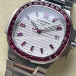 GR Factory Patek Philippe Emerald Nautilus 5711/112P-010 35.2mm Full Platinum Ruby Diamond Bezel White Dial