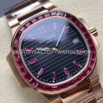 GR Factory Patek Philippe Emerald Nautilus 5723/112R-001 35.2mm Full Rose Gold Ruby Diamond Black Dial