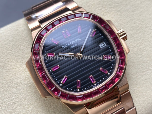 GR Factory Patek Philippe Emerald Nautilus 5723/112R-001 35.2mm Full Rose Gold Ruby Diamond Black Dial