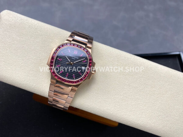 GR Factory Patek Philippe Emerald Nautilus 5723/112R-001 35.2mm Full Rose Gold Ruby Diamond Black Dial