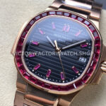 GR Factory Patek Philippe Emerald Nautilus 5723/112R-001 35.2mm Full Rose Gold Ruby Diamond Black Dial