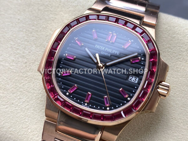 GR Factory Patek Philippe Emerald Nautilus 5723/112R-001 35.2mm Full Rose Gold Ruby Diamond Black Dial