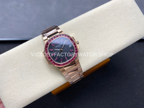 GR Factory Patek Philippe Emerald Nautilus 5723/112R-001 35.2mm Full Rose Gold Ruby Diamond Black Dial