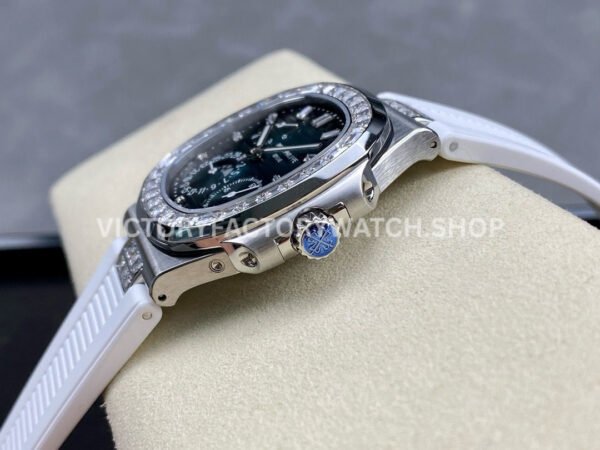 GR Factory Patek Philippe Nautilus 5712G 40mm White Rubber Strap Diamond Bezel Blue Dial