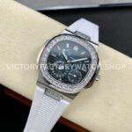 GR Factory Patek Philippe Nautilus 5712G 40mm White Rubber Strap Diamond Bezel Blue Dial