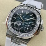 GR Factory Patek Philippe Nautilus 5712G 40mm White Rubber Strap Diamond Bezel Blue Dial
