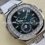 GR Factory Patek Philippe Nautilus 5712G 40mm White Rubber Strap Diamond Bezel Blue Dial