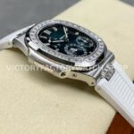 GR Factory Patek Philippe Nautilus 5712G 40mm White Rubber Strap Diamond Bezel Blue Dial
