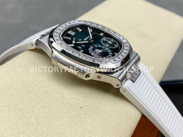 GR Factory Patek Philippe Nautilus 5712G 40mm White Rubber Strap Diamond Bezel Blue Dial